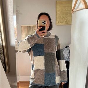 Vintage Patchwork Knit turtleneck Sweater